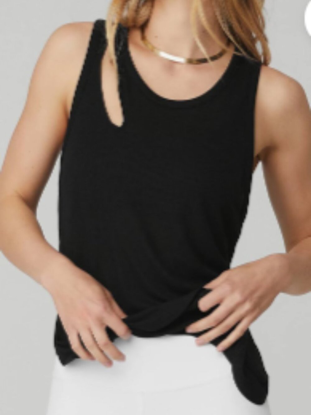 ALO YOGA Peak Ribbed Asymmetrical Stretchy Tank Top, Black - Size Large